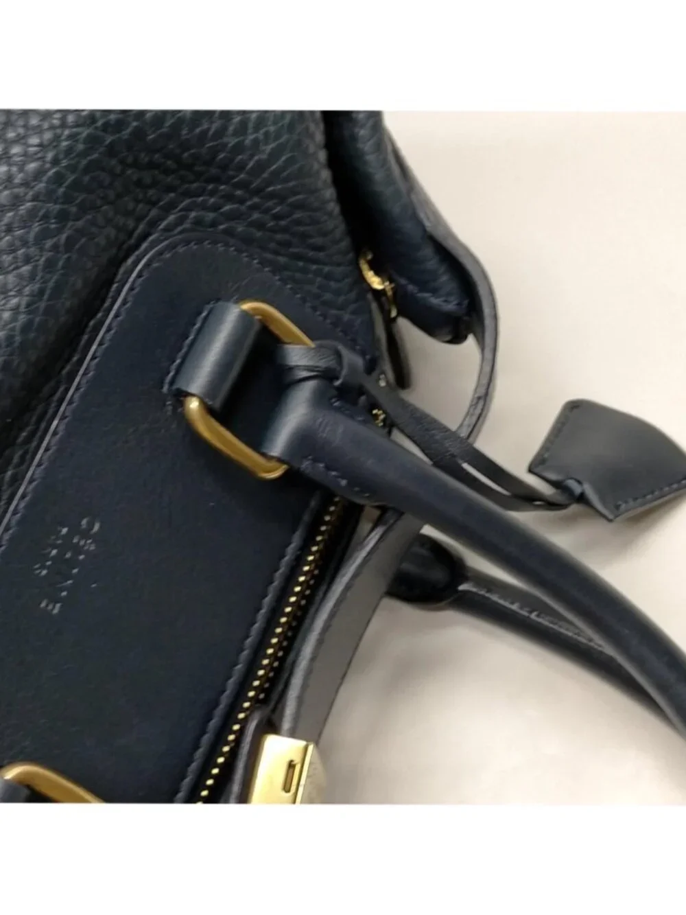 Authentic Celine Navy Blue Pebbled Leather Padlock Top Handle Doctor Satchel Bag